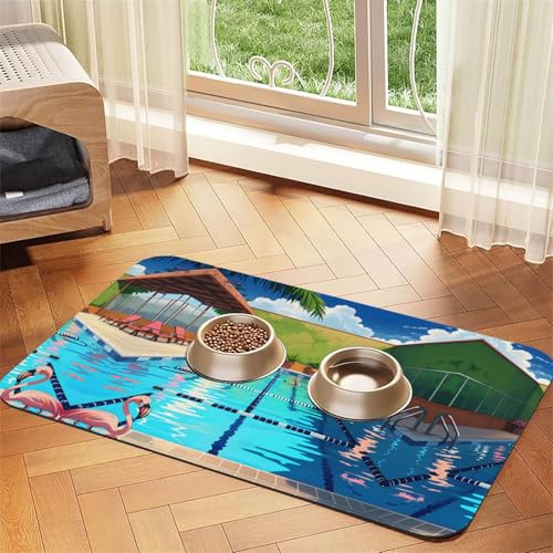 Saugfähige Leder-Tischdecke mit Flamingo und Schwimmbad, geeignet für Hunde oder Katzen von WXCJWD
