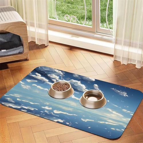 Saugfähige Leder-Tischdecke mit blauem Himmel und weißen Wolken, geeignet für Hunde oder Katzen von WXCJWD
