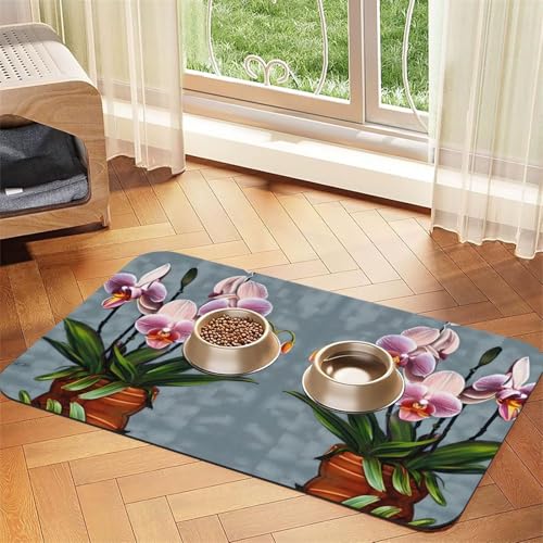 Saugfähige Leder-Tischdecke mit blühenden Orchideen, geeignet für Hunde oder Katzen von WXCJWD