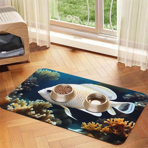 Saugfähige Leder-Tischdecke mit weiß-goldenem Fisch, geeignet für Hunde oder Katzen von WXCJWD