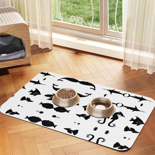 Schwarze und weiße Fisch-Haustier-Tischdecke, saugfähig, aus Leder, geeignet für Hunde oder Katzen Schwarze und weiße Fisch-Haustier-Tischdecke, saugfähig, aus Leder, geeignet für Hunde oder Katzen von WXCJWD