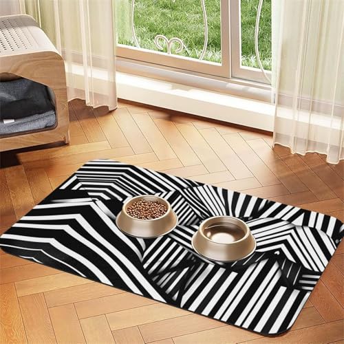 Schwarze und weiße geometrische Linien, saugfähige Leder-Tischdecke, geeignet für Hunde oder Katzen von WXCJWD