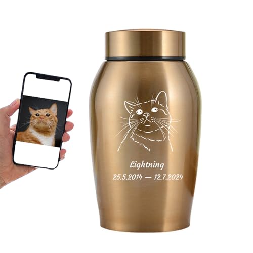 WXMYOZR Haustier Urnen für Katzen Asche, personalisierte Katze Urnen für Asche Edelstahl Lasergravur benutzerdefinierte Katze Einäscherung Urnen Katze Memorial Keepsake Urnen,Gold WXMYOZR Haustier Urnen für Katzen Asche, personalisierte Katze Urnen für Asche Edelstahl Lasergravur benutzerdefinierte Katze Einäscherung Urnen Katze Memorial Keepsake Urnen,Gold von WXMYOZR