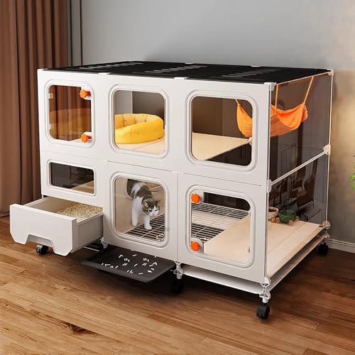 WXXSHGDW 2-Stöckiger Katzenkäfig Indoor, Großer Katzenkäfig Katzengehege mit Katzentoilette, Bewegliche Katzenvilla, Transparente Paneele, für 1-3 Katzen WXXSHGDW 2-Stöckiger Katzenkäfig Indoor, Großer Katzenkäfig Katzengehege mit Katzentoilette, Bewegliche Katzenvilla, Transparente Paneele, für 1-3 Katzen von WXXSHGDW