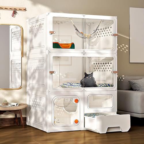WXXSHGDW 3-Stöckige Katzenkäfig Indoor mit Katzentoilette, Katzenvilla, Katzengehege für Den Innenbereich, Katzenhaus mit Extra Großem Platz, für 1-2 Katzen WXXSHGDW 3-Stöckige Katzenkäfig Indoor mit Katzentoilette, Katzenvilla, Katzengehege für Den Innenbereich, Katzenhaus mit Extra Großem Platz, für 1-2 Katzen von WXXSHGDW