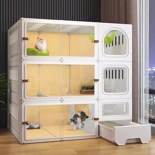 WXXSHGDW 3-Stöckiger Katzenkäfig für Den Innenbereich, Transparente Katzenvilla, Katzenzwinger für Hauskatzen, DIY-Katzengehege mit Geschlossener Katzentoilette, für 2-3 Katzen WXXSHGDW 3-Stöckiger Katzenkäfig für Den Innenbereich, Transparente Katzenvilla, Katzenzwinger für Hauskatzen, DIY-Katzengehege mit Geschlossener Katzentoilette, für 2-3 Katzen von WXXSHGDW