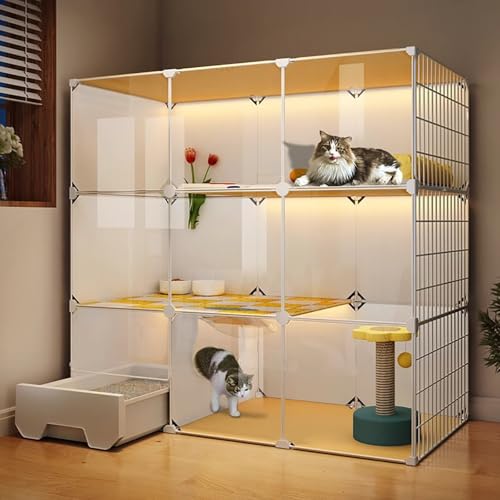WXXSHGDW Großer Katzenkäfig, Katzenkäfig Indoor mit Katzentoilette, 3-Stöckige Katzenvilla, DIY-Katzengehege, Katzenzwinger für Hauskatzen, für 1-3 Katzen WXXSHGDW Großer Katzenkäfig, Katzenkäfig Indoor mit Katzentoilette, 3-Stöckige Katzenvilla, DIY-Katzengehege, Katzenzwinger für Hauskatzen, für 1-3 Katzen von WXXSHGDW