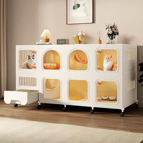 WXXSHGDW Großer Katzenkäfig mit 2 Ebenen, Katzenkäfig Indoor mit Katzentoilette, Katzengehege für Den Innenbereich, Katzenvilla mit Rädern, Leicht zu Bewegen, PP-Harzmaterial, für 1-3 Katzen WXXSHGDW Großer Katzenkäfig mit 2 Ebenen, Katzenkäfig Indoor mit Katzentoilette, Katzengehege für Den Innenbereich, Katzenvilla mit Rädern, Leicht zu Bewegen, PP-Harzmaterial, für 1-3 Katzen von WXXSHGDW