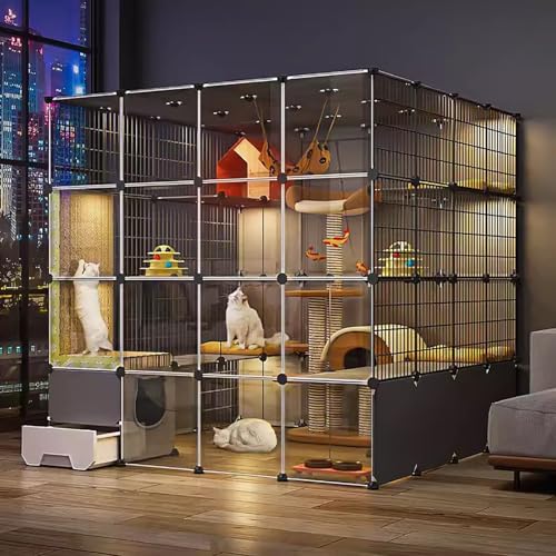 WXXSHGDW Großer Katzenkäfig mit Katzentoilette, DIY-Katzenkäfig Indoor, 4-Stöckiges Katzengehege, Große Katzenvilla, Großer Katzenzwinger für 1–4 Katzen WXXSHGDW Großer Katzenkäfig mit Katzentoilette, DIY-Katzenkäfig Indoor, 4-Stöckiges Katzengehege, Große Katzenvilla, Großer Katzenzwinger für 1–4 Katzen von WXXSHGDW