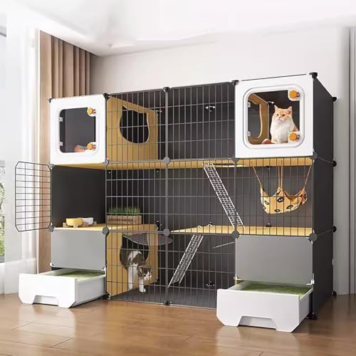 WXXSHGDW Katzenkäfig Groß, 3-Stöckige Katzenkäfig Indoor mit 2 Katzentoiletten, Katzengehege, Katzenzwinger für Den Innenbereich, Katzenvilla, für 2-4 Katzen WXXSHGDW Katzenkäfig Groß, 3-Stöckige Katzenkäfig Indoor mit 2 Katzentoiletten, Katzengehege, Katzenzwinger für Den Innenbereich, Katzenvilla, für 2-4 Katzen von WXXSHGDW