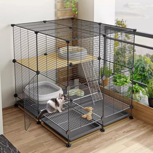WXXSHGDW Katzenkäfig Indoor, Großer Katzenkäfig mit 2 Ebenen, Katzengehege, Katzenvilla, Boden mit Tablett, Extra Großer Platz, für 2-3 Katzen WXXSHGDW Katzenkäfig Indoor, Großer Katzenkäfig mit 2 Ebenen, Katzengehege, Katzenvilla, Boden mit Tablett, Extra Großer Platz, für 2-3 Katzen von WXXSHGDW