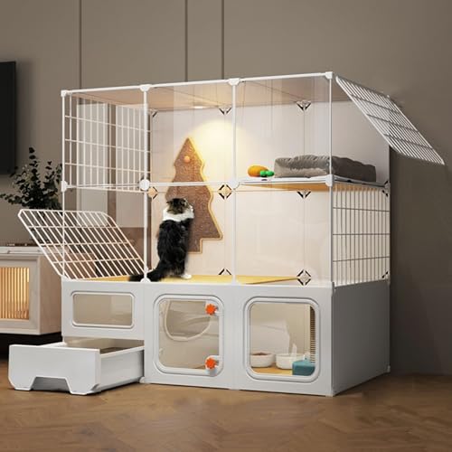WXXSHGDW Katzenkäfig Indoor mit Katzentoilette, 3-Stöckiger Großer Katzenkäfig, Katzengehege, Katzenvilla für Den Innenbereich, mit Transparenten Fenstern, für 1-2 Katzen WXXSHGDW Katzenkäfig Indoor mit Katzentoilette, 3-Stöckiger Großer Katzenkäfig, Katzengehege, Katzenvilla für Den Innenbereich, mit Transparenten Fenstern, für 1-2 Katzen von WXXSHGDW