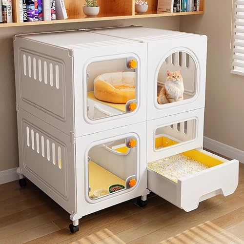 WXXSHGDW Katzenkäfig Indoor mit Katzentoilette, Großer Katzenkäfig mit 2 Ebenen, Katzengehege für Den Innenbereich, Katzenvilla mit Transparenten Fenstern, für 1-2 Katzen WXXSHGDW Katzenkäfig Indoor mit Katzentoilette, Großer Katzenkäfig mit 2 Ebenen, Katzengehege für Den Innenbereich, Katzenvilla mit Transparenten Fenstern, für 1-2 Katzen von WXXSHGDW