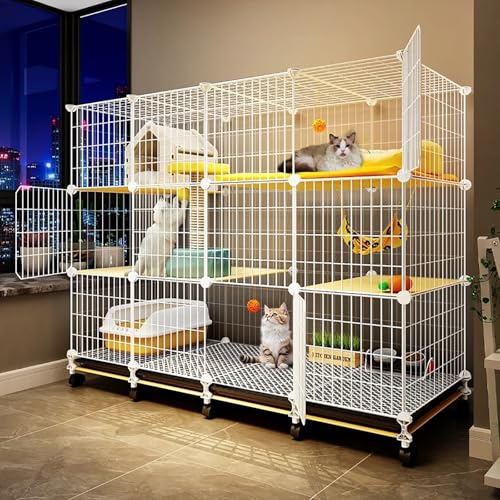 WXXSHGDW Katzenkäfig für Den Innenbereich, DIY Katzengehege, Großer Katzenkäfig mit Rädern und Tablett, 3-Stöckige Katzenvilla, Katzenhütte aus Metall, für 2-3 Katzen WXXSHGDW Katzenkäfig für Den Innenbereich, DIY Katzengehege, Großer Katzenkäfig mit Rädern und Tablett, 3-Stöckige Katzenvilla, Katzenhütte aus Metall, für 2-3 Katzen von WXXSHGDW