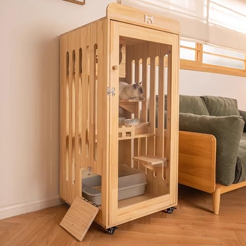 WXXSHGDW Katzenkäfig für Den Innenbereich, Großes Katzenhaus aus Holz, Katzengehege für Den Innenbereich mit Abschließbarer Tür und Rädern, Mehrzweck-Katzenvilla WXXSHGDW Katzenkäfig für Den Innenbereich, Großes Katzenhaus aus Holz, Katzengehege für Den Innenbereich mit Abschließbarer Tür und Rädern, Mehrzweck-Katzenvilla von WXXSHGDW