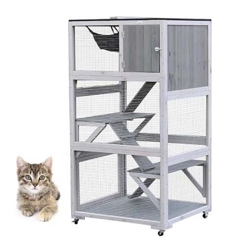 WXXSHGDW Katzenkäfig mit 4 Ebenen, Katzengehege für Draußen, Katzenkäfig aus Massivholz mit Rädern, Katzenhütte für Draußen, Sonnenschutz und Wasserdicht, für 2-3 Katzen WXXSHGDW Katzenkäfig mit 4 Ebenen, Katzengehege für Draußen, Katzenkäfig aus Massivholz mit Rädern, Katzenhütte für Draußen, Sonnenschutz und Wasserdicht, für 2-3 Katzen von WXXSHGDW