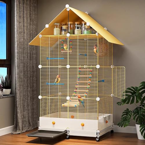 WXXSHGDW Vogelkäfig Groß, Wellensittich Käfig mit Rädern, Vogelkäfig Wellensittich, Großer Vogelkäfig mit Deckel und Ablagefläche, Papageienkäfig, mit Ablage Unten, Leicht zu Reinigen von WXXSHGDW