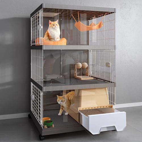 WXXSHGDW WXXZCE Katzenkäfig Indoor mit Katzentoilette, Katzengehege mit Rädern, Belüftet und Atmungsaktiv, für 1–2 Katzen(Gray) von WXXSHGDW