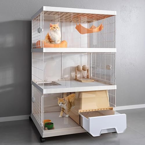 WXXZCE Katzenkäfig Indoor mit Katzentoilette, Katzengehege mit Rädern, Belüftet und Atmungsaktiv, für 1–2 Katzen(White) von WXXSHGDW