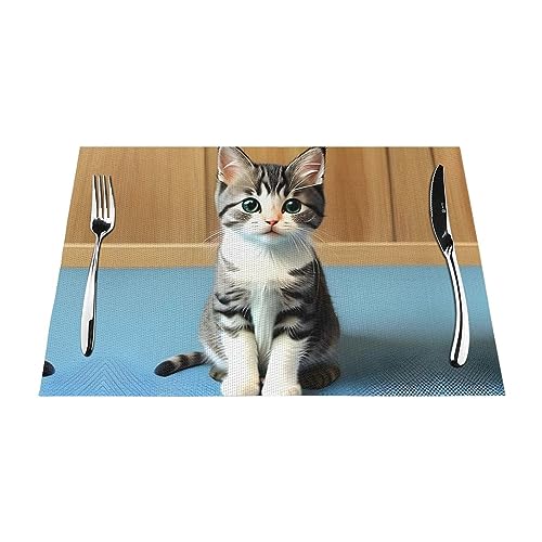 Bedruckte PVC-Tischmatte mit Kätzchen-Motiv, 45,7 x 30,5 cm, rutschfeste Tischmatte von WXXWXD