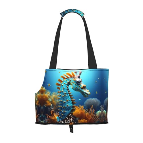 Blaue Seepferdchen bedruckte Haustier-Umhängetasche, speziell für kleine Hunde und Katzen, multifunktionale Schulter und Handtasche Blaue Seepferdchen bedruckte Haustier-Umhängetasche, speziell für kleine Hunde und Katzen, multifunktionale Schulter und Handtasche von WXXWXD