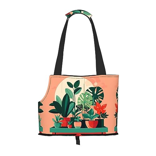 Indoor-Topf-Grünpflanzen bedruckte Haustier-Umhängetasche, speziell für kleine Hunde und Katzen, multifunktionale Schulter und Handtasche von WXXWXD
