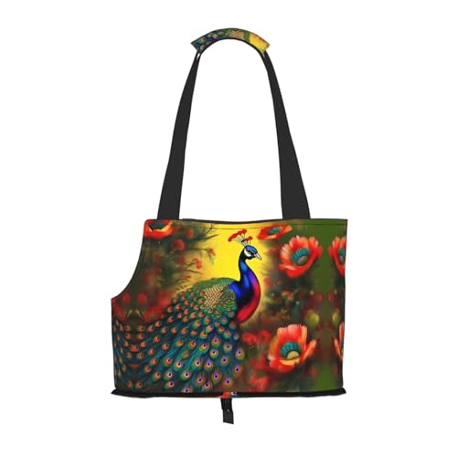 Pfauenblumen bedruckte Haustier-Umhängetasche, speziell für kleine Hunde und Katzen, multifunktionale Schulter und Handtasche Pfauenblumen bedruckte Haustier-Umhängetasche, speziell für kleine Hunde und Katzen, multifunktionale Schulter und Handtasche von WXXWXD