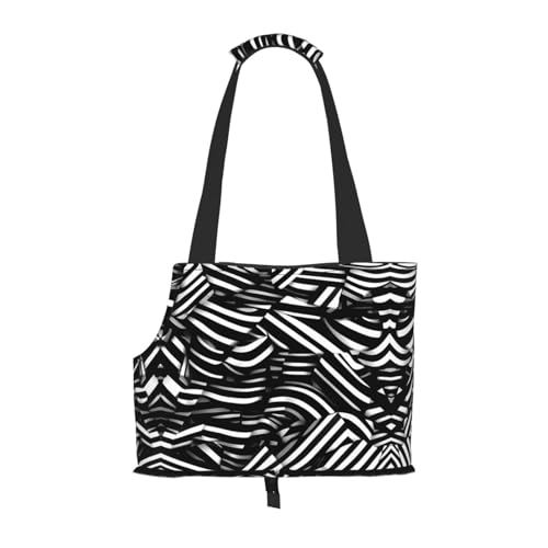 Schwarze und weiße Linien bedruckte Haustier-Umhängetasche, speziell für kleine Hunde und Katzen, multifunktionale Schulter und Handtasche Schwarze und weiße Linien bedruckte Haustier-Umhängetasche, speziell für kleine Hunde und Katzen, multifunktionale Schulter und Handtasche von WXXWXD