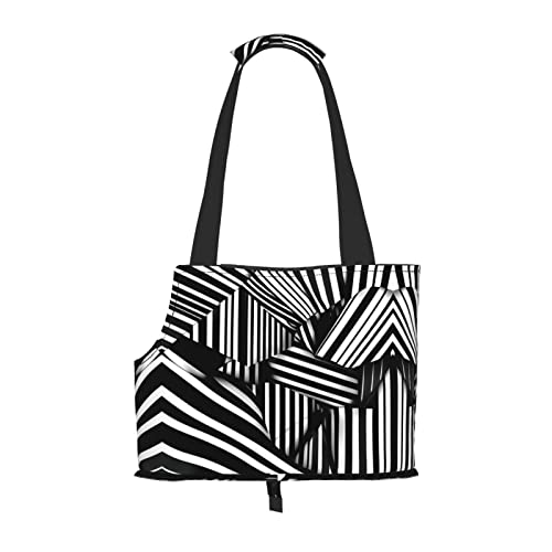 Schwarze und weiße geometrische Linien bedruckte Haustier-Umhängetasche, speziell für kleine Hunde und Katzen, multifunktionale Schulter und Handtasche Schwarze und weiße geometrische Linien bedruckte Haustier-Umhängetasche, speziell für kleine Hunde und Katzen, multifunktionale Schulter und Handtasche von WXXWXD