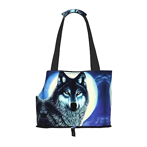 Wolf Under Moon bedruckte Haustier-Umhängetasche, speziell für kleine Hunde und Katzen, multifunktionale Schulter und Handtasche Wolf Under Moon bedruckte Haustier-Umhängetasche, speziell für kleine Hunde und Katzen, multifunktionale Schulter und Handtasche von WXXWXD