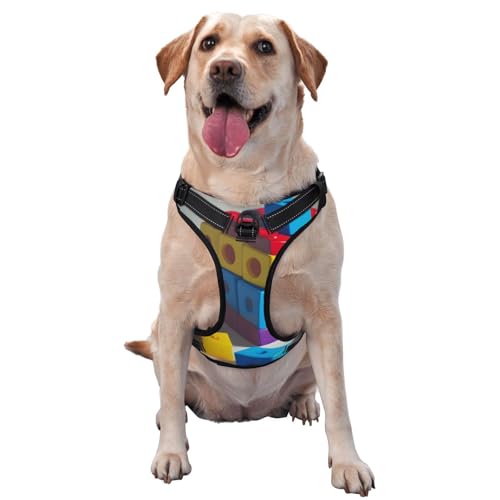 Bunte Bausteine, mittelgroß, bedruckt, atmungsaktiv, reflektierendes Design, verstellbar, mit Leine, geeignet für den Außenbereich von WXZYFP