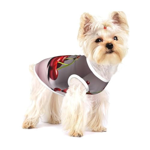 Chilenische Kirschen kleine dehnbare Hunde-T-Shirts, weich, cool, ärmellos, gestreift, atmungsaktiv, Kleidung für Welpen, Kätzchen, Katzen, Größe S von WXZYFP