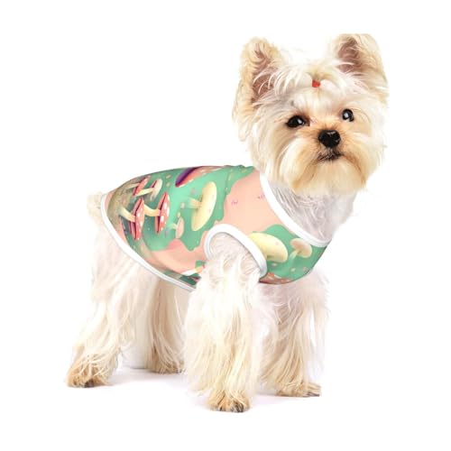 Dream Mushroom Hunde-T-Shirt, dehnbar, weich, kühl, ärmellos, gestreift, atmungsaktiv, für Welpen, Kätzchen, Katzen, Größe S von WXZYFP