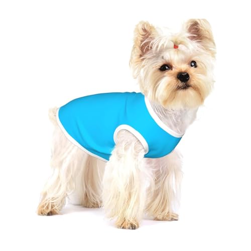 Einfarbiges hellblaues kleines dehnbares Hunde-T-Shirt, weich, cool, ärmellos, gestreift, atmungsaktiv, Kleidung für Welpen, Kätzchen, Katzen, Größe S von WXZYFP