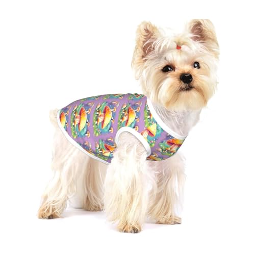 Fantasy Dream Hunde-T-Shirt, Pilz, klein, dehnbar, weich, cool, ärmellos, gestreift, atmungsaktiv, Kleidung für Welpen, Kätzchen, Katzen, Größe S von WXZYFP