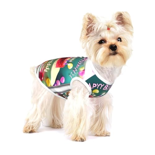 Happy Birthday Schöne große dehnbare Hunde-T-Shirts, weich, cool, ärmellos, gestreift, atmungsaktiv, Kleidung für Welpen, Kätzchen, Katzen, klein von WXZYFP