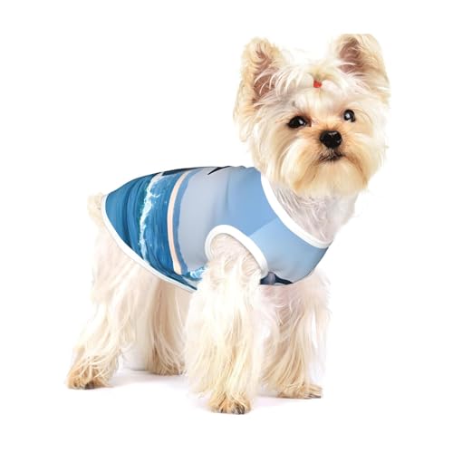 Hunde-T-Shirt, Motiv: springende Delfine, klein, dehnbar, weich, cool, ärmellos, gestreift, atmungsaktiv, für Welpen, Kätzchen, Katzen, Größe S von WXZYFP
