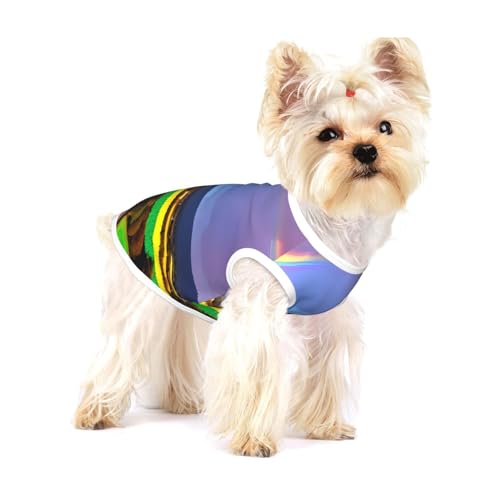 Hunde-T-Shirt, Regenbogenfarben, mittelgroß, dehnbar, weich, cool, ärmellos, gestreift, atmungsaktiv, für Welpen, Kätzchen, Katzen, Größe S von WXZYFP