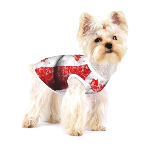 Hunde-T-Shirt, Retro-Stil, Kanada-Flagge, mittelgroß, dehnbar, weich, cool, ärmellos, gestreift, atmungsaktiv, für Welpen, Kätzchen, Katzen, Größe S von WXZYFP