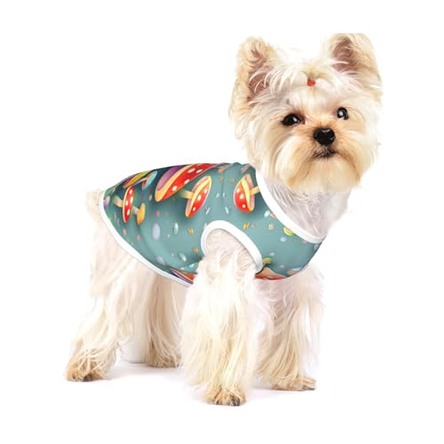 Hunde-T-Shirt, niedlich, farbig, Pilze, mittelgroß, dehnbar, weich, cool, ärmellos, gestreift, atmungsaktiv, für Welpen, Kätzchen, Katzen, Größe S von WXZYFP