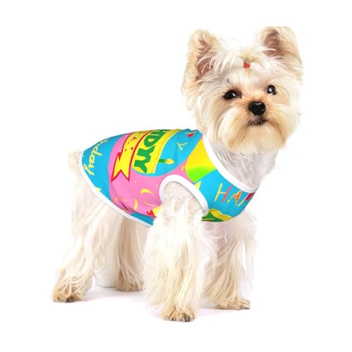 Hunde-T-Shirts "Happy Birthday", mittelgroß, dehnbar, weich, cool, ärmellos, gestreift, atmungsaktiv, für Welpen, Kätzchen, Katzen, Größe S von WXZYFP