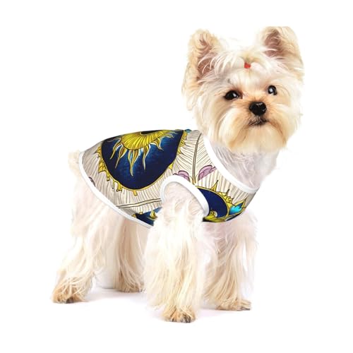 Hunde-T-Shirts mit Cartoon-Herz und Sonne, mittelgroß, dehnbar, weich, cool, ärmellos, gestreift, atmungsaktiv, Kleidung für Welpen, Kätzchen, Katzen, Größe S von WXZYFP