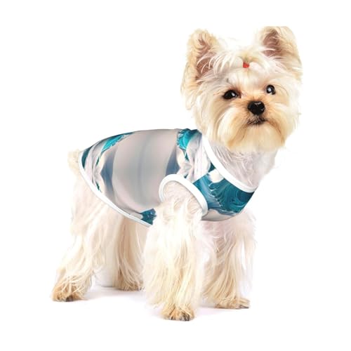 Hunde-T-Shirts mit Cartoon-blauen Meereswellen, klein, dehnbar, weich, cool, ärmellos, gestreift, atmungsaktiv, Kleidung für Welpen, Kätzchen, Katzen, klein von WXZYFP