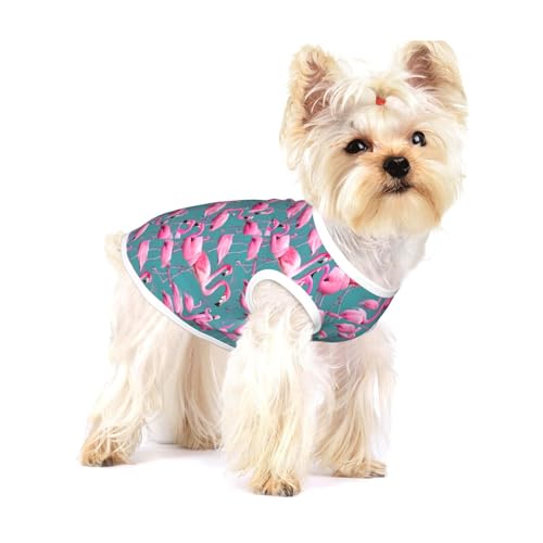 Hunde-T-Shirts mit Flamingos, mittelgroß, dehnbar, weich, kühl, ärmellos, gestreift, atmungsaktiv, für Welpen, Kätzchen, Katzen, Größe S von WXZYFP