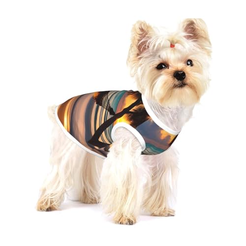Hunde-T-Shirts mit Sonnenuntergang, Strandhängematte, mittelgroß, dehnbar, weich, kühl, ärmellos, gestreift, atmungsaktiv, Kleidung für Welpen, Kätzchen, Katzen, Größe S von WXZYFP