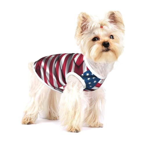 Hunde-T-Shirts mit amerikanischer Flagge, mittelgroß, dehnbar, weich, cool, ärmellos, gestreift, atmungsaktiv, Kleidung für Welpen, Kätzchen, Katzen, Größe S von WXZYFP