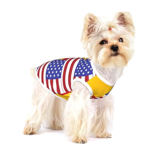 Hunde-T-Shirts mit amerikanischer Spanien-Flagge, mittelgroß, dehnbar, weich, cool, ärmellos, gestreift, atmungsaktiv, Kleidung für Welpen, Kätzchen, Katzen, Größe S von WXZYFP