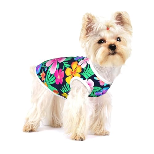 Hunde-T-Shirts mit bunten Blumen, mittelgroß, dehnbar, weich, cool, ärmellos, gestreift, atmungsaktiv, Kleidung für Welpen, Kätzchen, Katzen, Größe S von WXZYFP