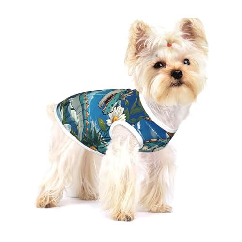 Hunde-T-Shirts mit süßem Dinosaurier-Motiv, dehnbar, weich, cool, ärmellos, gestreift, atmungsaktiv, für Welpen, Kätzchen, Katzen, Größe S von WXZYFP