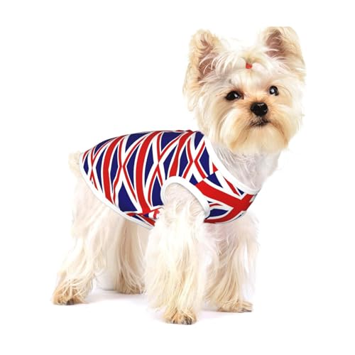Kleine dehnbare Hunde-T-Shirts mit UK-Flagge, weich, cool, ärmellos, gestreift, atmungsaktiv, Kleidung für Welpen, Kätzchen, Katzen, Größe S von WXZYFP